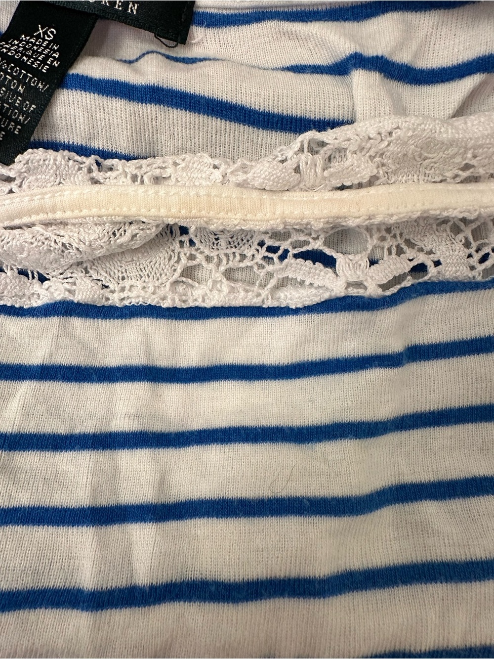 Ralph Lauren 100% Cotton White and Blue Striped Lace-Yoke Knit Dress - Picture 7 of 7